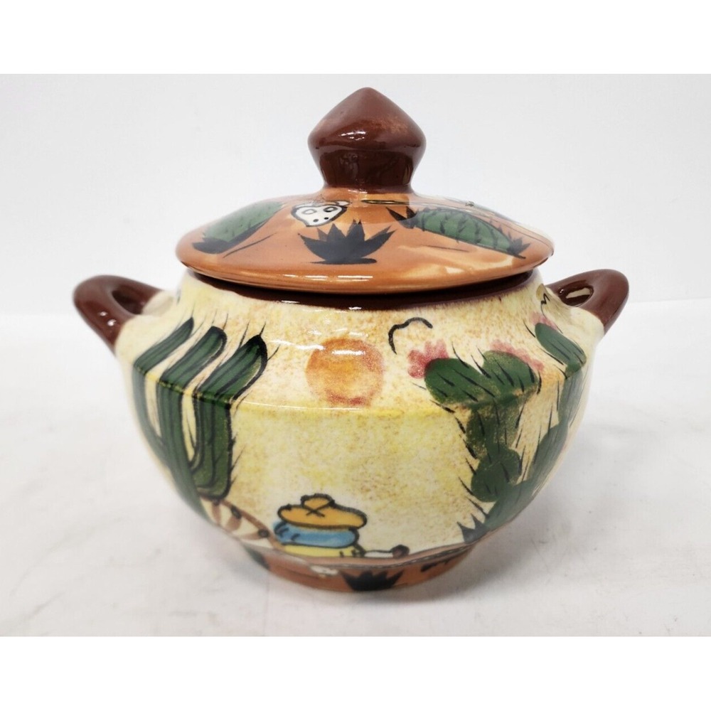 Vintage Mexican Pottery Handmade Ceramic Cactus Lidded Soup Tureen Serving Dish - Picture 2 of 14